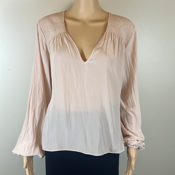 RAMY BROOK Pale Pink Blouson V-Neck Smocked Fairycore Blouse - Picture 2 of 6